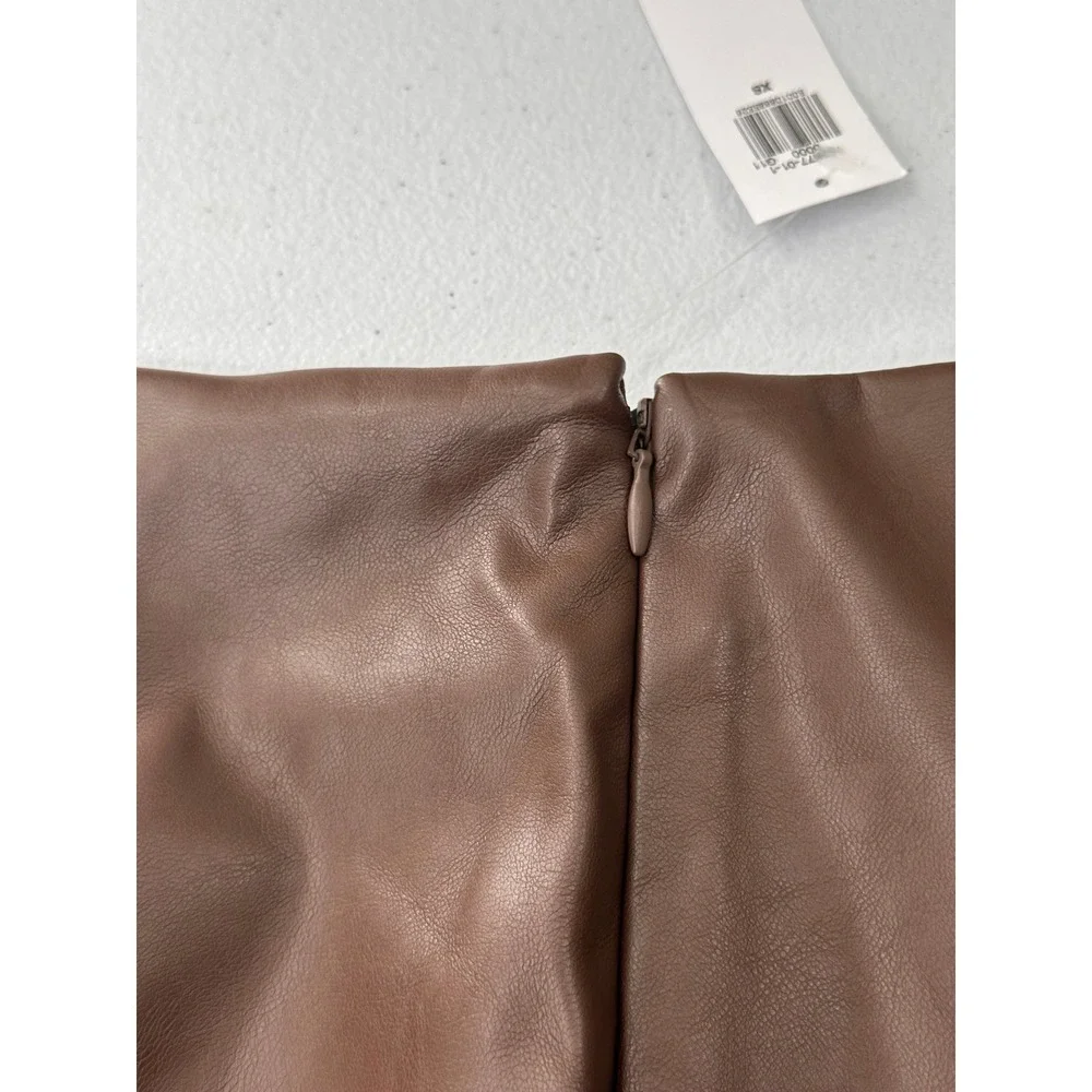 Old Navy Skirt Faux Leather Fitted Mini XS Espresso Bark Brown NWT Vegan Slit